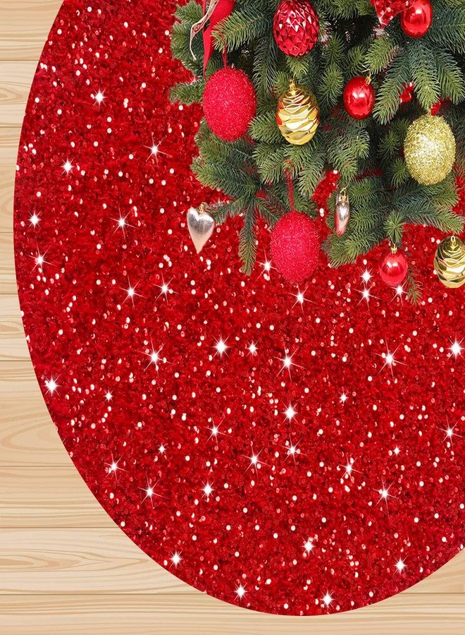 FANPROMS Christmas Tree Skirt Red 36 Inch Round Velour Tree Skirt Sparkle Sequins Xmas Tree Mat Vintage Farmhouse Tree Floor Base Christmas Decorations for Artificial Tree Wedding Party Outdoor Decoration - Image 1