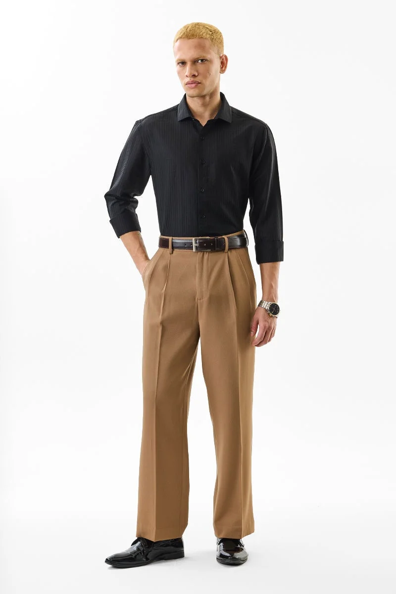 سنيتش Black Solid Long Sleeve Slim Fit Luxe Shirt