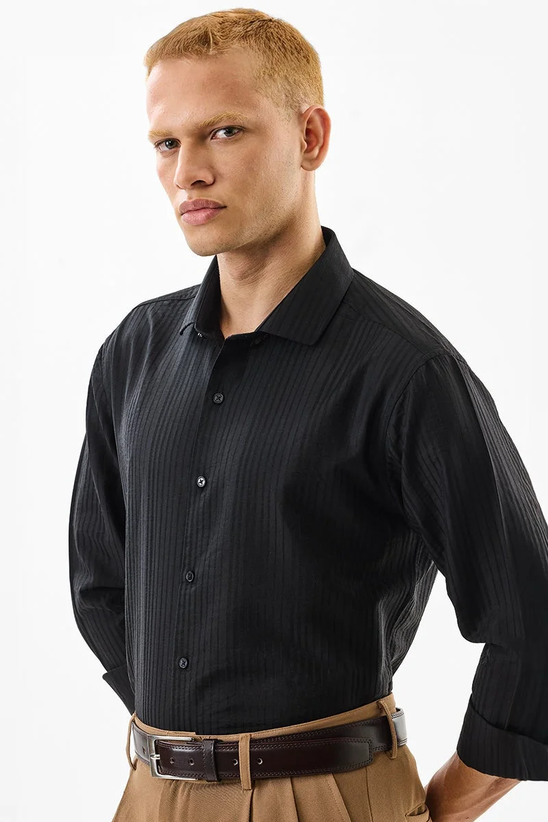 سنيتش Black Solid Long Sleeve Slim Fit Luxe Shirt
