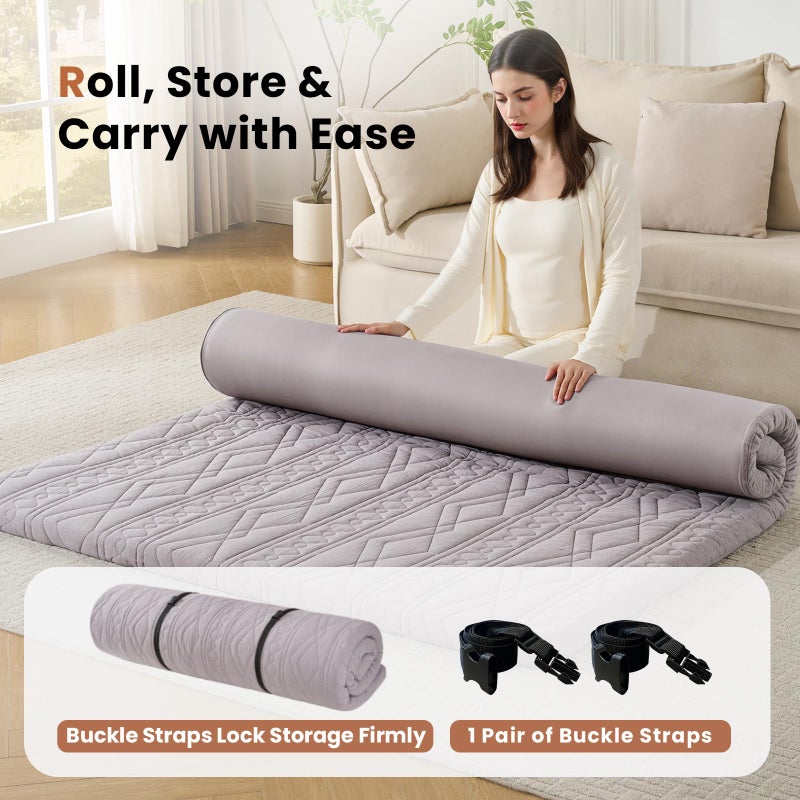 Mollydot Japanese Floor Mattress Futon Mattress, 100% Cotton Washable Cover, Roll Up 2.5" Thick Tatami Mat, Portable & Foldable Floor Bed Mattress for Sleeping, Guest Room, Dormitory (Twin, Grey) - Image 3