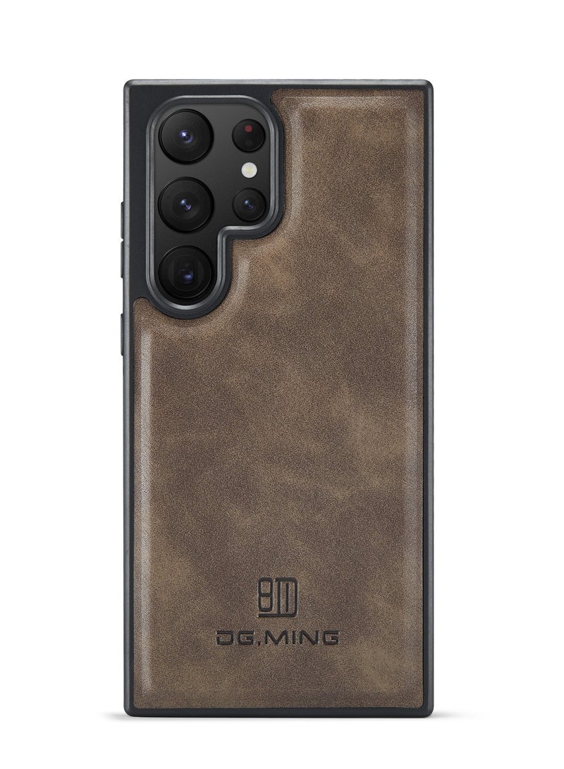 DGMING Case Cover Premium Leather Back with Logo CutOut Shockproof Compatible with Samsung Galaxy S23 Ultra (Coffe)  - Image 2