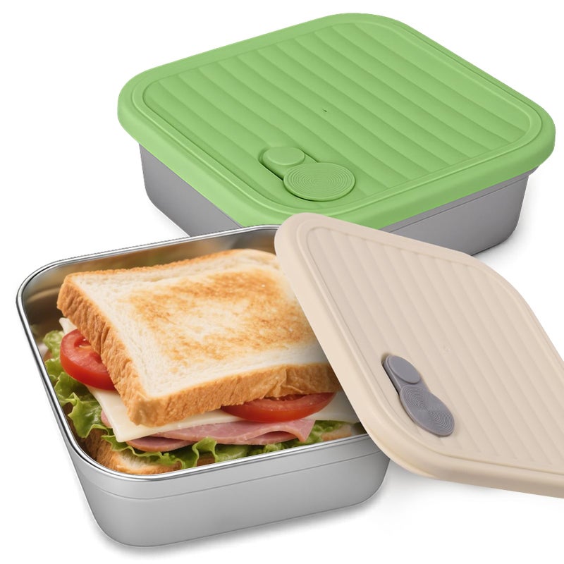 Solldgt 2 Pack Stainless Steel Sandwich Containers - Food Grade Sandwich Box with Lid, Reusable Metal Meal Prep Lunch Boxes, Food Storage Containers for Sandwiches, Snacks, Fruits - Image 1