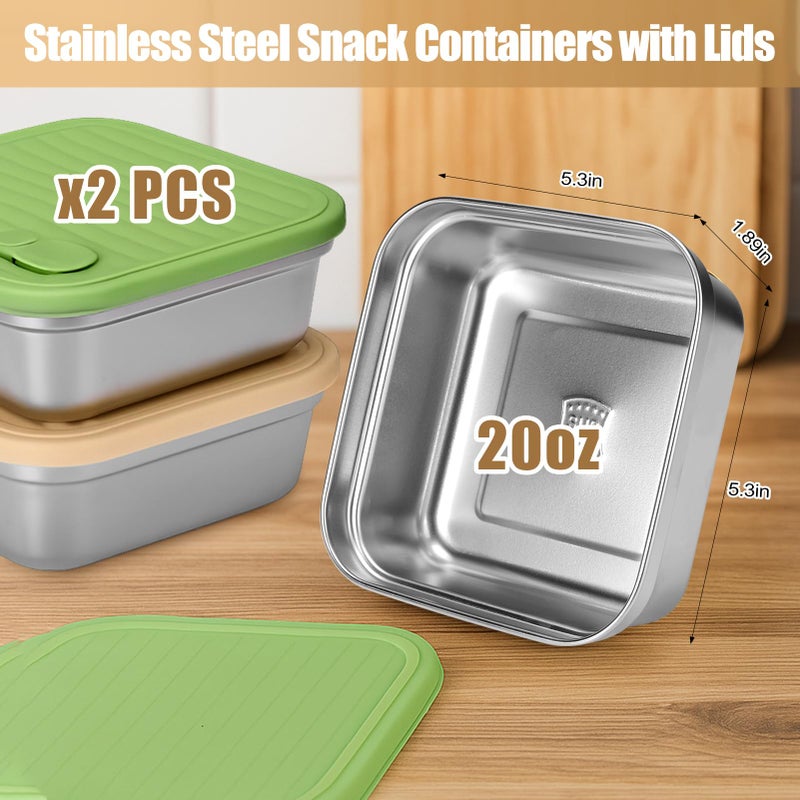 Solldgt 2 Pack Stainless Steel Sandwich Containers - Food Grade Sandwich Box with Lid, Reusable Metal Meal Prep Lunch Boxes, Food Storage Containers for Sandwiches, Snacks, Fruits - Image 2