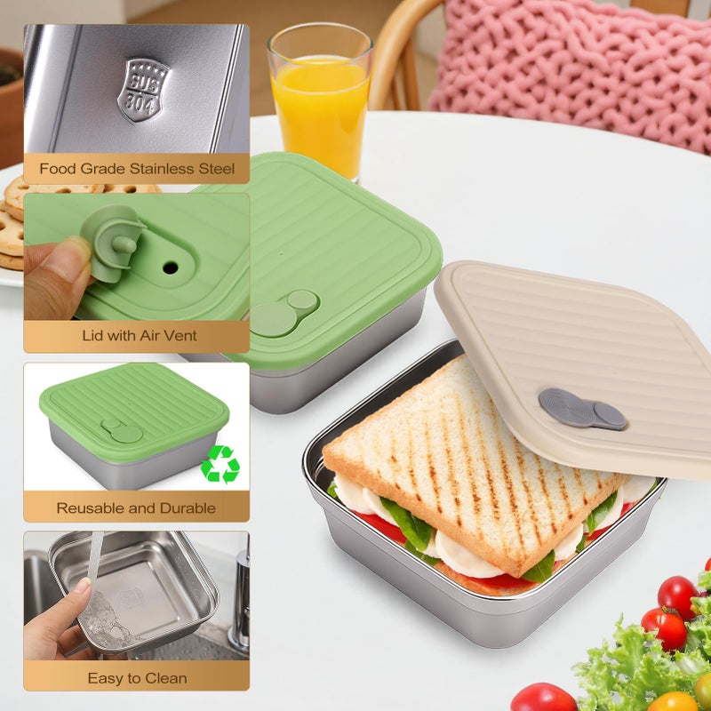 Solldgt 2 Pack Stainless Steel Sandwich Containers - Food Grade Sandwich Box with Lid, Reusable Metal Meal Prep Lunch Boxes, Food Storage Containers for Sandwiches, Snacks, Fruits - Image 4