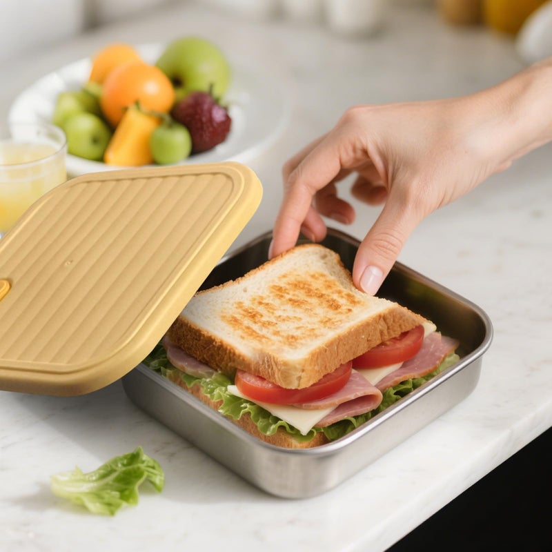 Solldgt 2 Pack Stainless Steel Sandwich Containers - Food Grade Sandwich Box with Lid, Reusable Metal Meal Prep Lunch Boxes, Food Storage Containers for Sandwiches, Snacks, Fruits - Image 3