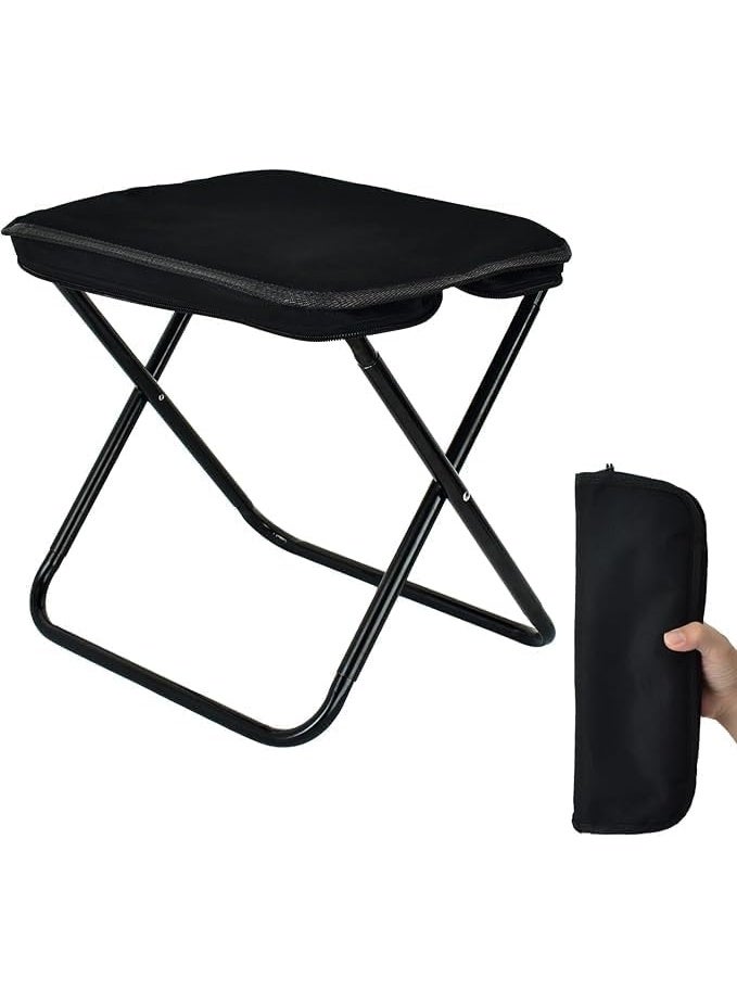 Portable Folding Collapsible Stool Lightweight Compact Seat Strong Metal Frame Easy Carry Design For Fishing Camping Hiking Outdoor Gathering Travel Waiting Use - Image 1