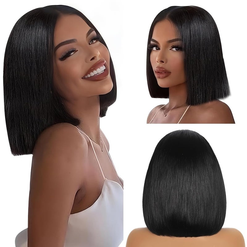 Selina Straight Bob Wigs Human Hair 4X4 Lace Front Wigs Human Hair Brazilian Virgin Hair for Women Pre Plucked with Baby Hair Natural Black 8 Inch - Image 2