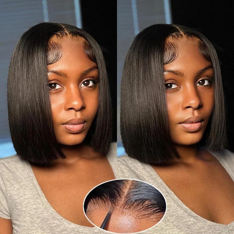 Selina Straight Bob Wigs Human Hair 4X4 Lace Front Wigs Human Hair Brazilian Virgin Hair for Women Pre Plucked with Baby Hair Natural Black 8 Inch - Image 3