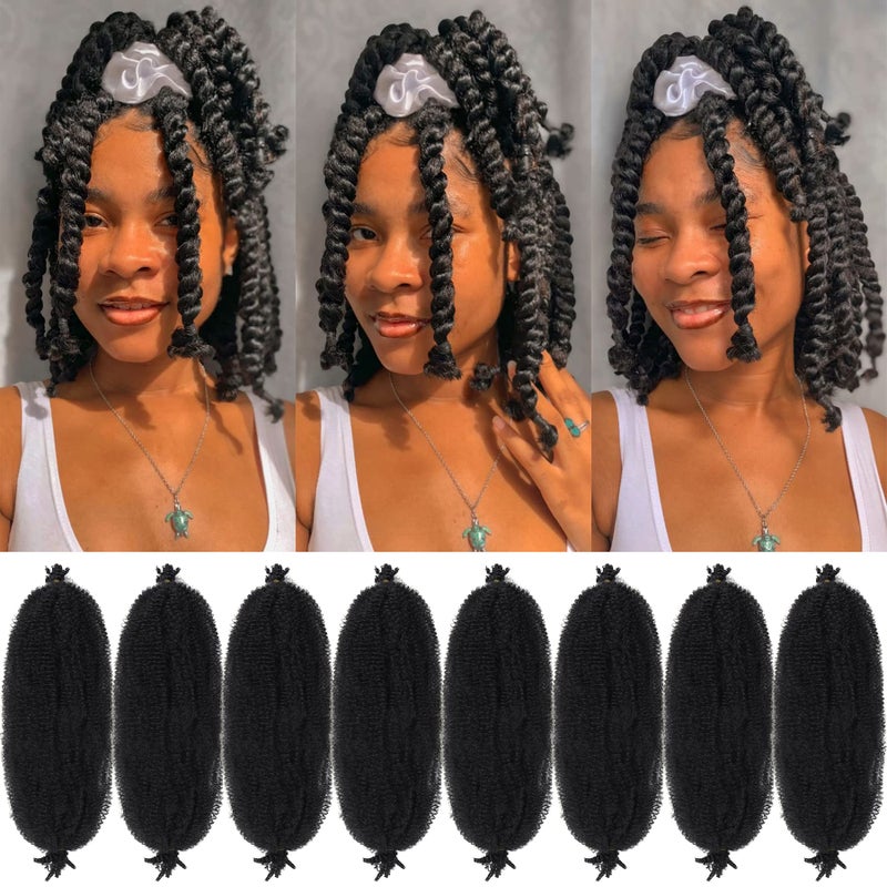 Springy Afro Twist Hair 8 Packs Marley Twist Braiding Hair Pre Separated Spring Twist Hair for Faux Locs Crochet Hair Kinky Twist for Braiding Synthetic Hair Extensions 1b 18inchPack of 8