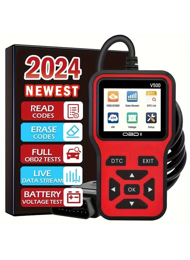 أداة تشخيص السيارة OBDII V500 الحمراء، قارئ رموز أعطال المحرك، اختبار الجهد الكهربائي. - Image 1