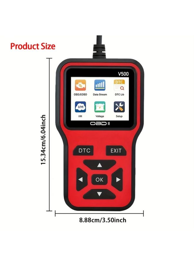 أداة تشخيص السيارة OBDII V500 الحمراء، قارئ رموز أعطال المحرك، اختبار الجهد الكهربائي. - Image 2