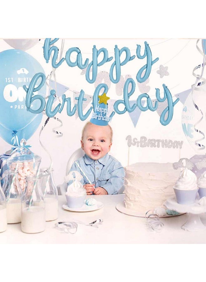 TONIFUL - بالونات لافتة عيد ميلاد زرقاء فاتحة، بالونات عيد ميلاد زرقاء فاتحة بأسلوب خط مثير للعيد، زينة عيد ميلاد زرقاء فاتحة، بالونات ميلار فويل لعيد الميلاد للأطفال والكبار - Image 1