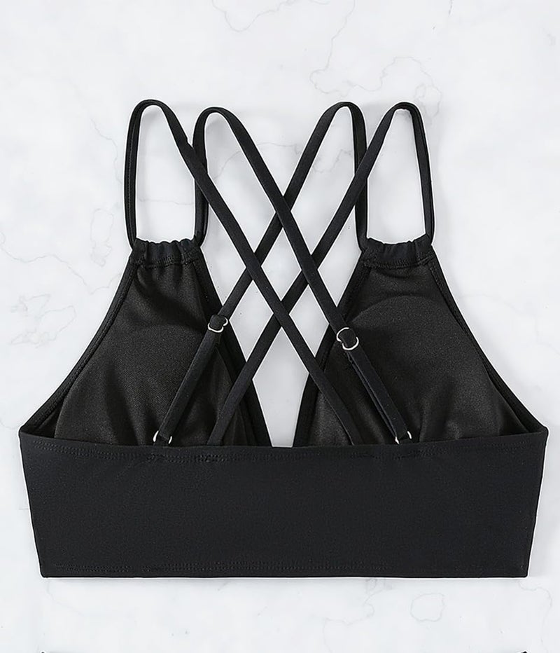 Tainehs Women's Push Up V Neck Bikini Tops Criss Cross Back Padded Bathing Suit Top Only Black - Image 5