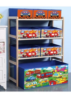 XiuWoo Toys Organizer 4-Tier Wood Free-Standing Multifunctional Deluxe Kids Toy Organizer Box Rack, Drawer organizer Rack and Home office Kitchen Storage Rack with 6 Cloth Storage Bins  - Image 1