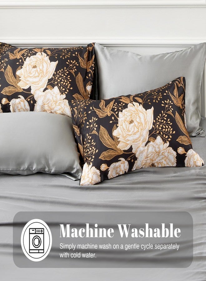 EXQ Home غطاء وسادة ساتين EXQ للنساء والرجال - غطاء وسادة حرير مزخرف بزهور عتيقة 2 حزمة 20x30 بوصة - مجموعة أغطية وسادة ساتين من 2 مع إغلاق ظرفي، هدايا للنساء والرجال - Image 2