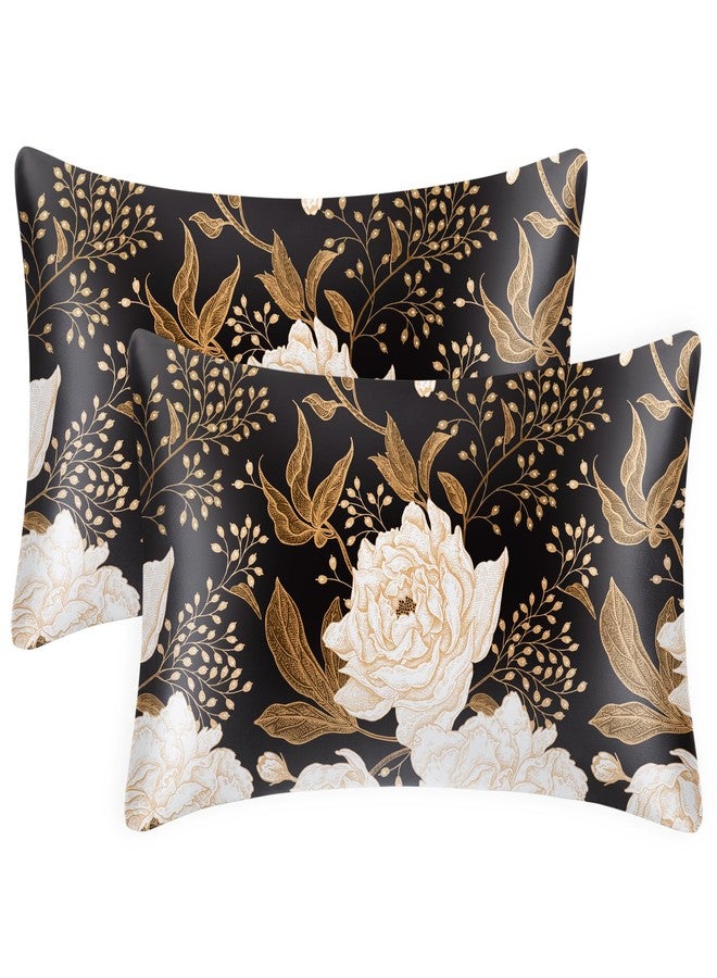 EXQ Home غطاء وسادة ساتين EXQ للنساء والرجال - غطاء وسادة حرير مزخرف بزهور عتيقة 2 حزمة 20x30 بوصة - مجموعة أغطية وسادة ساتين من 2 مع إغلاق ظرفي، هدايا للنساء والرجال - Image 1