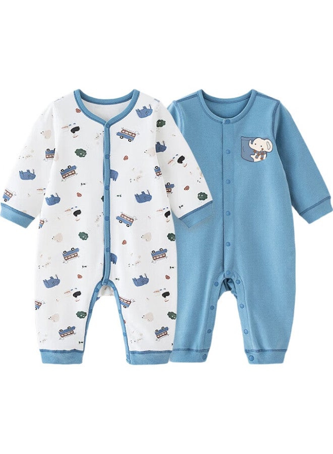 GB Baby Long Sleeve Romper Class A Full Cotton Long Sleeve Romper 5A Antibacterial And Mite-Proof Fluorescent Jumpsuit 2-Pack - Image 1