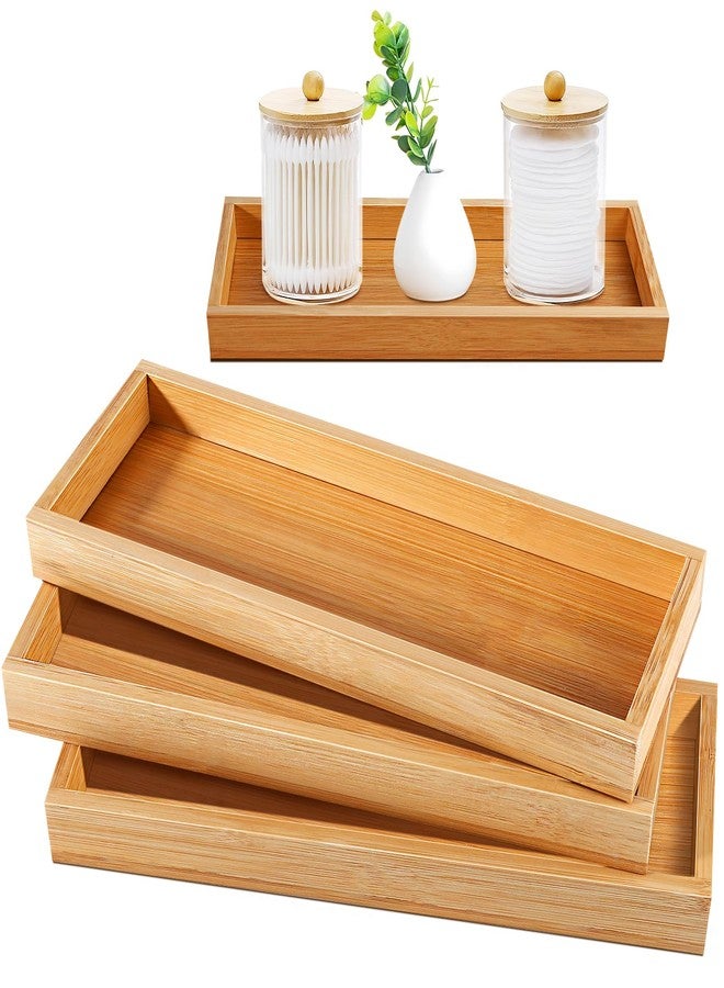 Enjamyo Bamboo Tea Serving Tray,3 Pcs Bamboo Serving Trays,Small Vanity Tray for Toilet Tank and Bathroom Counter Top,Pallet Trays for Food Coffee Candles Home Kitchen Decor, 11 x 4 Inch - Image 1