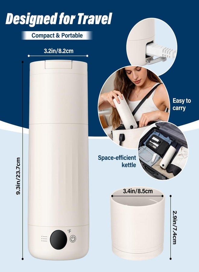 PAHTTO Portable Electric Kettle for Travel, 316 Stainless Steel Kettle, Hot Water Boiler with 2-In-1 Lid & Cup, 500ML Travel Tea Kettle with 8 Temperature Control, Auto Shut-Off & Boil Dry Protection (White) - Image 2