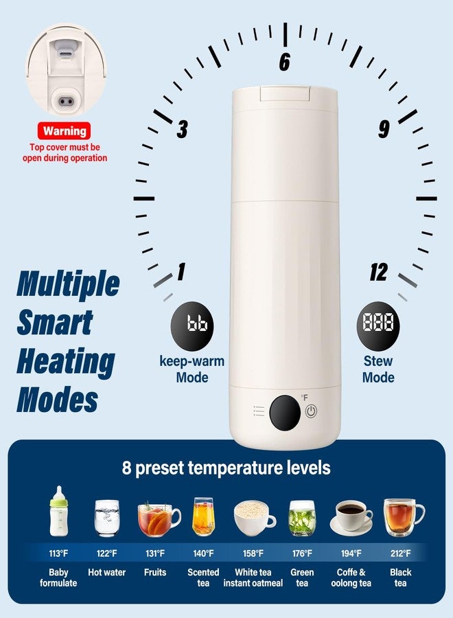 PAHTTO Portable Electric Kettle for Travel, 316 Stainless Steel Kettle, Hot Water Boiler with 2-In-1 Lid & Cup, 500ML Travel Tea Kettle with 8 Temperature Control, Auto Shut-Off & Boil Dry Protection (White) - Image 5