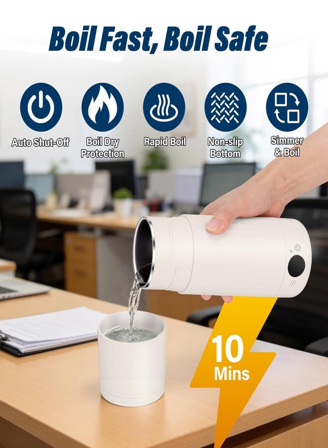 PAHTTO Portable Electric Kettle for Travel, 316 Stainless Steel Kettle, Hot Water Boiler with 2-In-1 Lid & Cup, 500ML Travel Tea Kettle with 8 Temperature Control, Auto Shut-Off & Boil Dry Protection (White) - Image 4