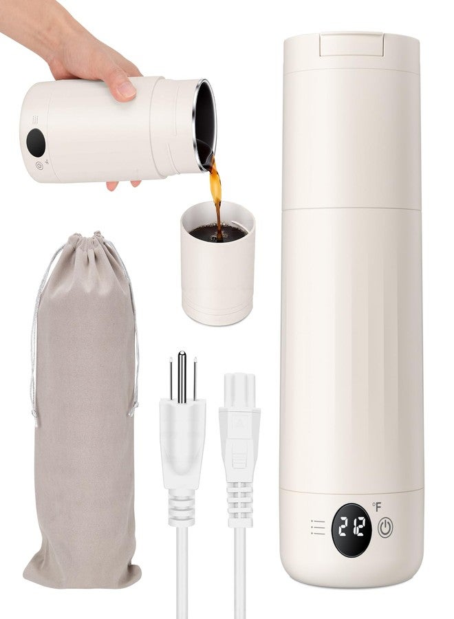 PAHTTO Portable Electric Kettle for Travel, 316 Stainless Steel Kettle, Hot Water Boiler with 2-In-1 Lid & Cup, 500ML Travel Tea Kettle with 8 Temperature Control, Auto Shut-Off & Boil Dry Protection (White) - Image 1
