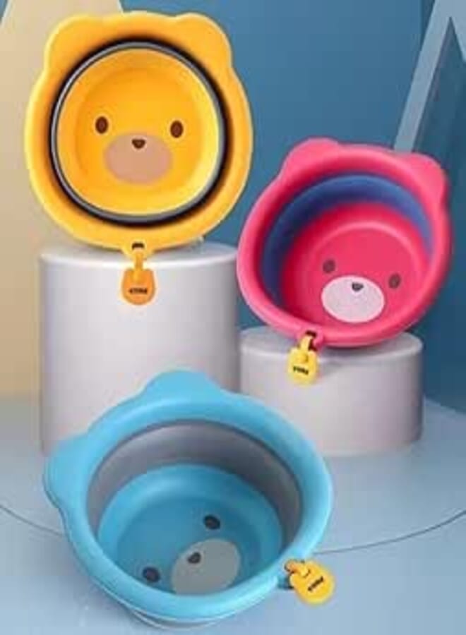 Cute Cartoon Foldable Baby Wash Basin Water Container Large Capacity Portable PP Baby Bath Tub | (Pack of 1) - Multicolor 