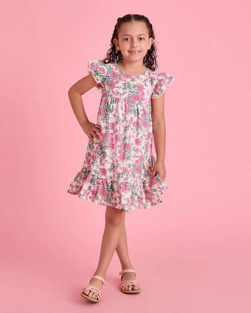 Redtag Girls White Printed Dress