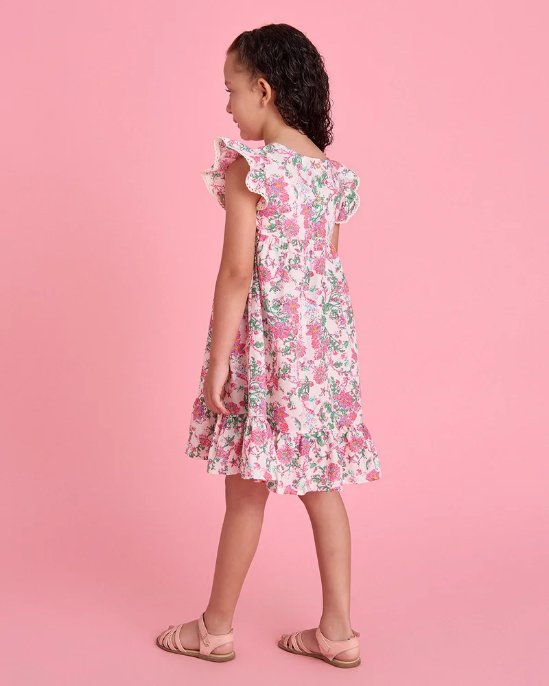 Redtag Girls White Printed Dress