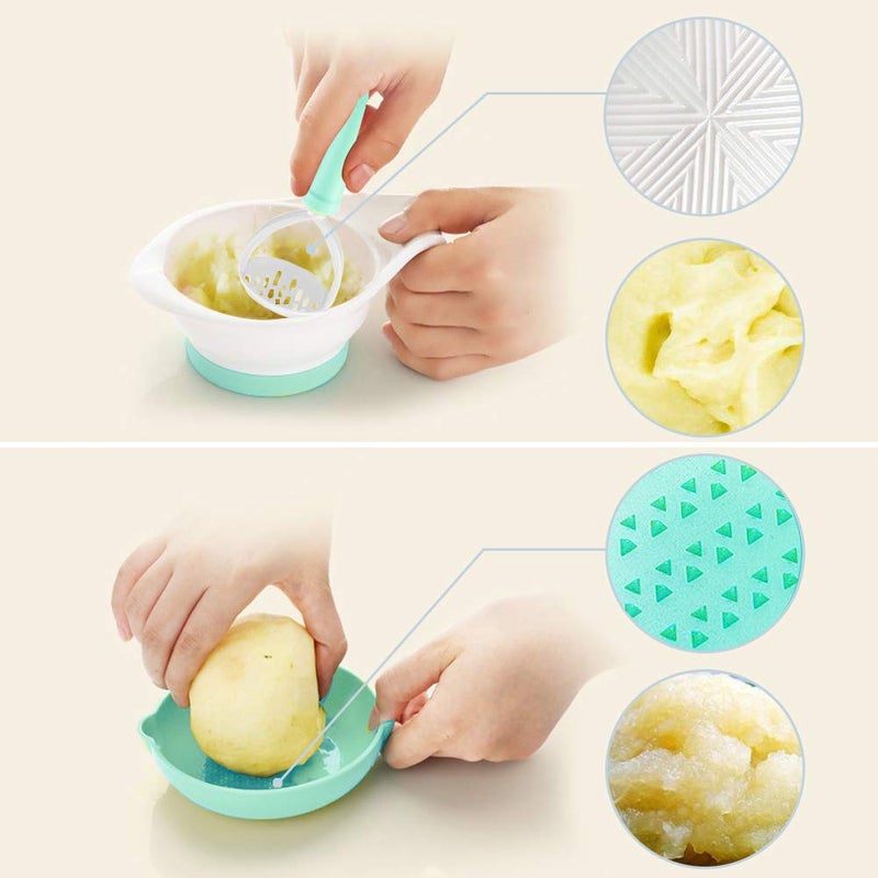 Matyz Versatile Baby Food Maker Set - Toddler Mill with Mash Bowl, Hand Masher, Citrus Juicer, Grater - Making Homemade Baby Food - Fruits and Vegetables Masher - No BPA (Mint Green) - Image 4