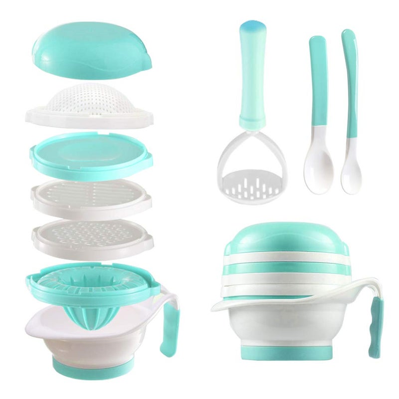 Matyz Versatile Baby Food Maker Set - Toddler Mill with Mash Bowl, Hand Masher, Citrus Juicer, Grater - Making Homemade Baby Food - Fruits and Vegetables Masher - No BPA (Mint Green) - Image 1