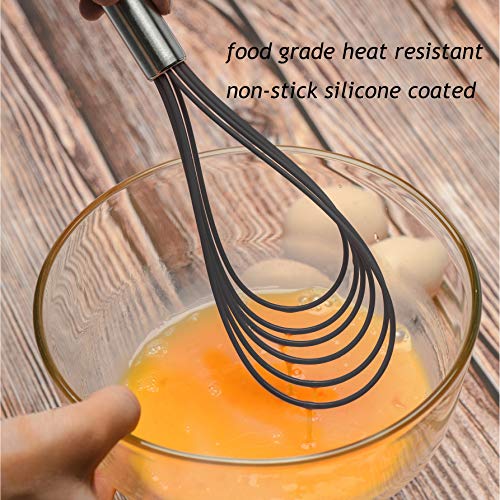 Jell-Cell Flat Whisks Stainless Steel,3 Pack 10''+11''+12'' Set Premium Sturdy-6 Silicone Heads Non Stick Wires Whisk for Blending Beating Stirring Kitchen Cooking Color Grey by Jell-Cell - Image 4