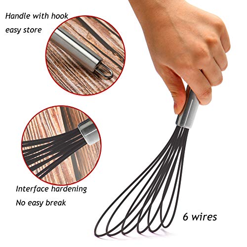 Jell-Cell Flat Whisks Stainless Steel,3 Pack 10''+11''+12'' Set Premium Sturdy-6 Silicone Heads Non Stick Wires Whisk for Blending Beating Stirring Kitchen Cooking Color Grey by Jell-Cell - Image 2