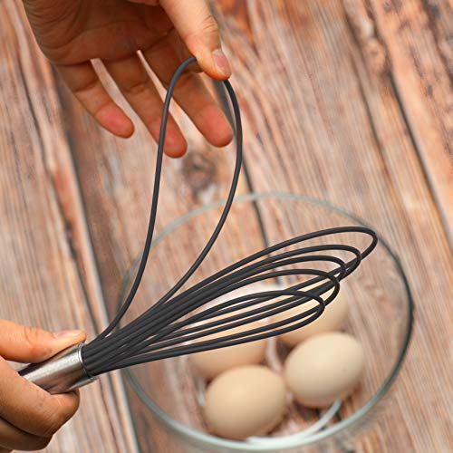 Jell-Cell Flat Whisks Stainless Steel,3 Pack 10''+11''+12'' Set Premium Sturdy-6 Silicone Heads Non Stick Wires Whisk for Blending Beating Stirring Kitchen Cooking Color Grey by Jell-Cell - Image 3