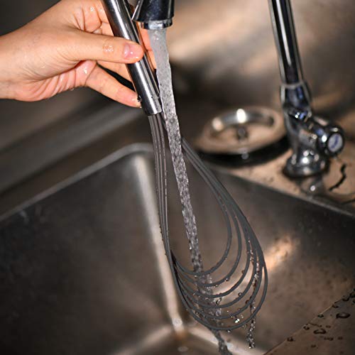 Jell-Cell Flat Whisks Stainless Steel,3 Pack 10''+11''+12'' Set Premium Sturdy-6 Silicone Heads Non Stick Wires Whisk for Blending Beating Stirring Kitchen Cooking Color Grey by Jell-Cell - Image 5
