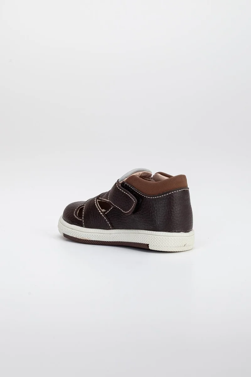 Dilimler Ayakkabı Slices Shoes Şirinbebe Şiringenç Brown Boys Ilkadım Baby Kids Shoes with Two Velcros with Sewing Detail