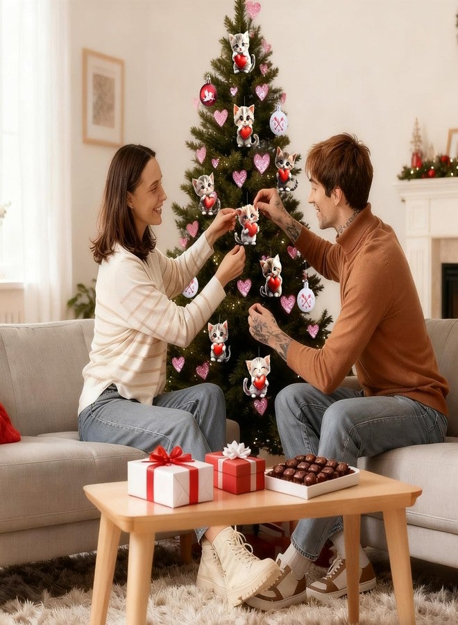 ٨ قطع من زينة عيد الحب، بتصميم قطة لطيفة تحمل قلبًا أحمر، زينة معلقة ثنائية الأبعاد من الأكريليك لعيد الحب، مثالية لتزيين شجرة عيد الحب، زينة رومانسية يمكنك صنعها بنفسك لشجرة عيد الحب، لتزيين المنزل وحفلات الأعياد - Image 3