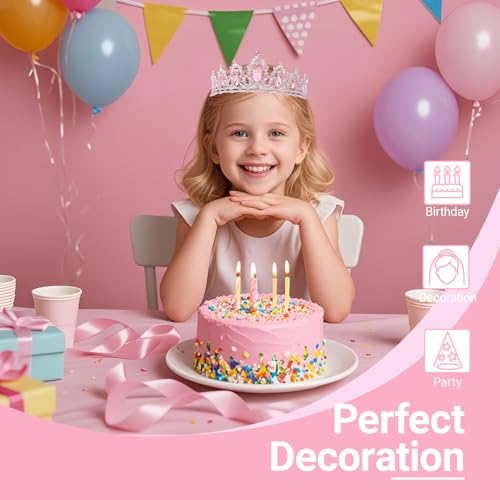 Papoopy Tiara Crown for Women, Headband Hair Accessories for Birthday Wedding Party Costume Pink - Image 4