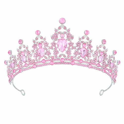 Papoopy Tiara Crown for Women, Headband Hair Accessories for Birthday Wedding Party Costume Pink - Image 1