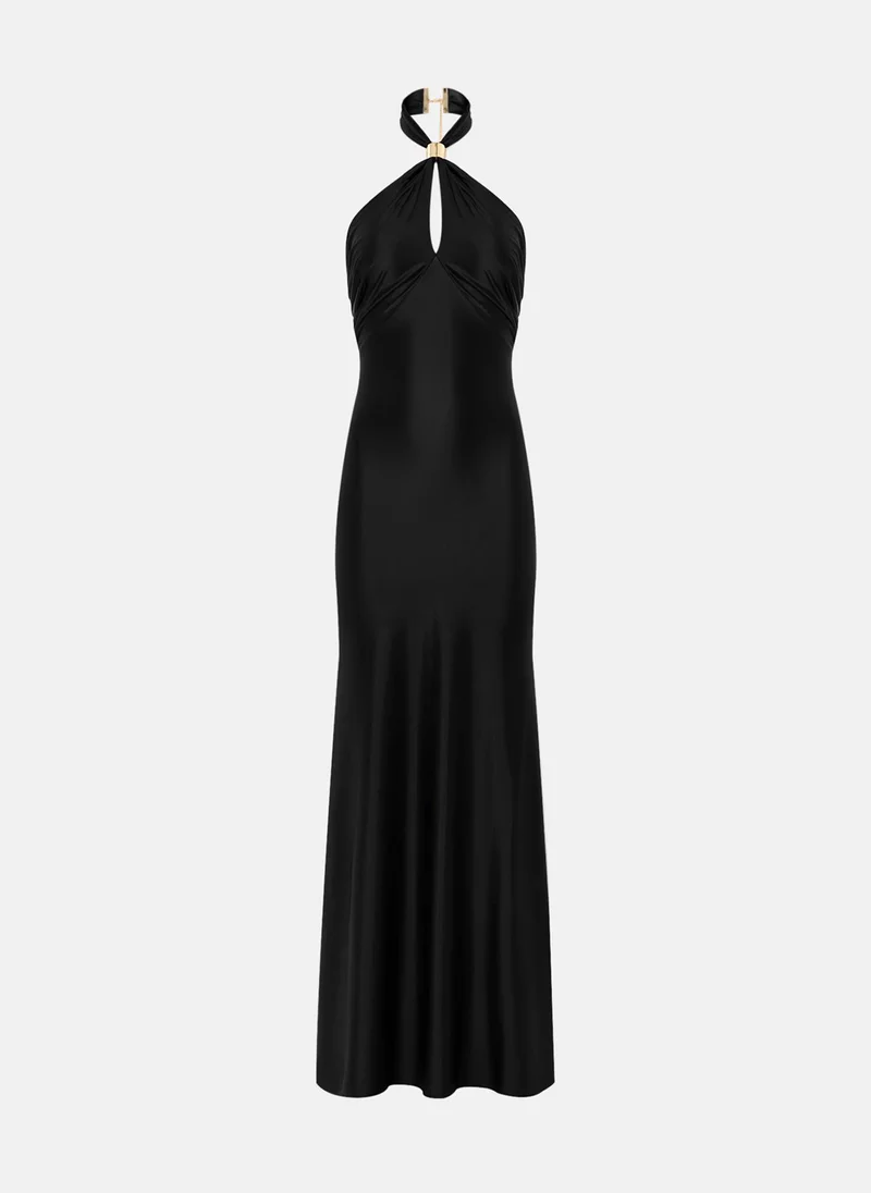 Lichi Maxi dress with halter collar and metallic decoration