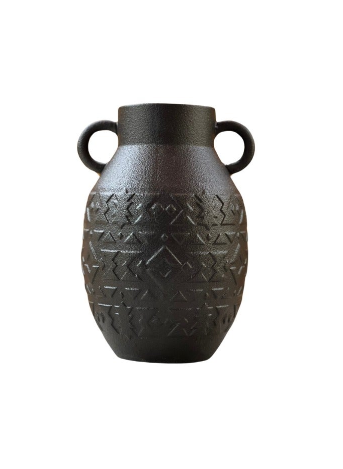 Bamboo Decor |Contemporary Ceramic Vase _ Minimalist Design _Moroccan Style ceramic embossed pattern  suitable for Dried Plants _ Boho Décor For Dining-Console-Accent Table (Black -26 CM) - Image 1