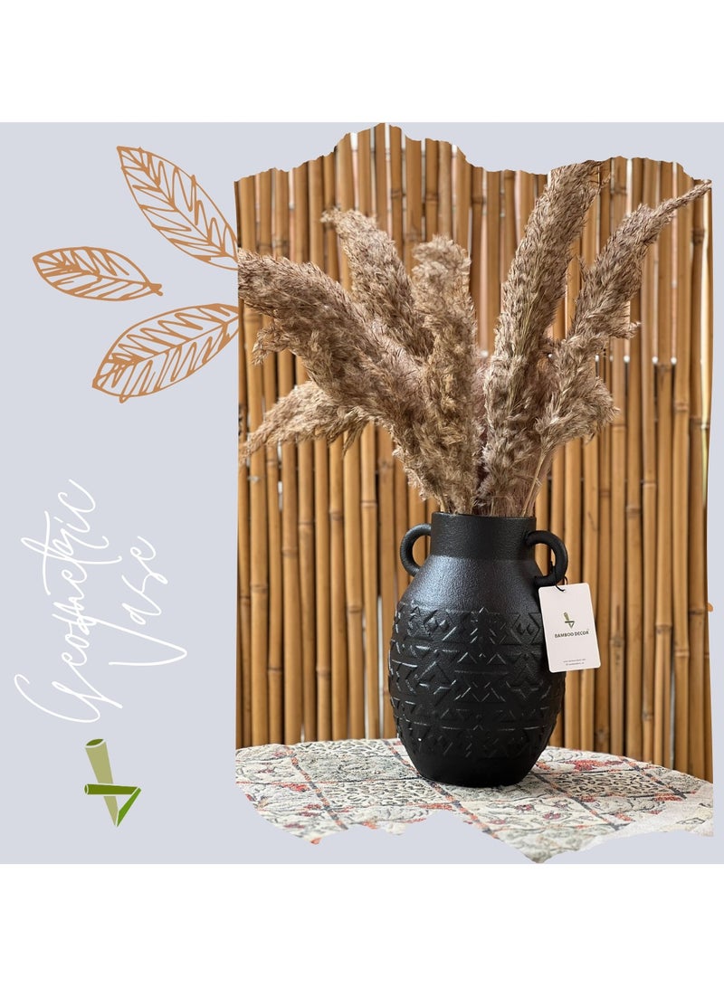 Bamboo Decor |Contemporary Ceramic Vase _ Minimalist Design _Moroccan Style ceramic embossed pattern  suitable for Dried Plants _ Boho Décor For Dining-Console-Accent Table (Black -26 CM) - Image 3