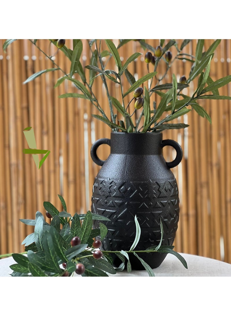 Bamboo Decor |Contemporary Ceramic Vase _ Minimalist Design _Moroccan Style ceramic embossed pattern  suitable for Dried Plants _ Boho Décor For Dining-Console-Accent Table (Black -26 CM) - Image 5