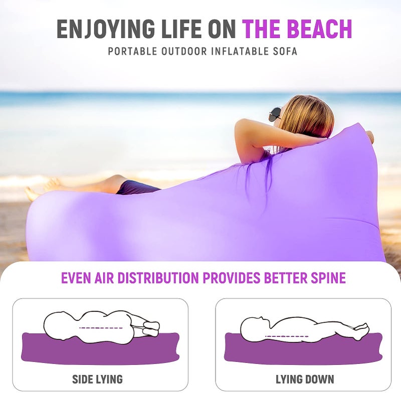 KEEPAA Inflatable Sofa, Waterproof Anti Air Leaking with Portable Package, Air Lounger, Air Sofa Air Bag for Travel, Camping, Hiking and Beach Parties (Purple) - Image 4