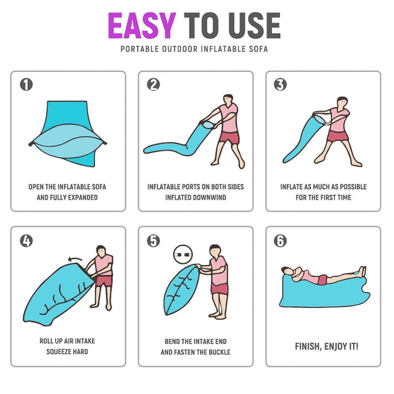 KEEPAA Inflatable Sofa, Waterproof Anti Air Leaking with Portable Package, Air Lounger, Air Sofa Air Bag for Travel, Camping, Hiking and Beach Parties (Purple) - Image 3