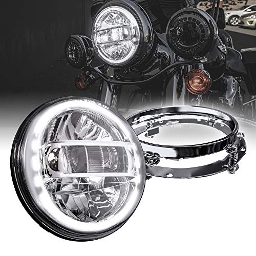 ONLINE LED STORE TRUE MODS 7" LED Headlight for Harley Davidson + Mounting Bracket [DOT Approved] [Chrome-Finish] [HALO DRL] [H4 Adapters] For Touring Dyna Electra Glide Road King Softail Fatboy Road Glide - Image 1