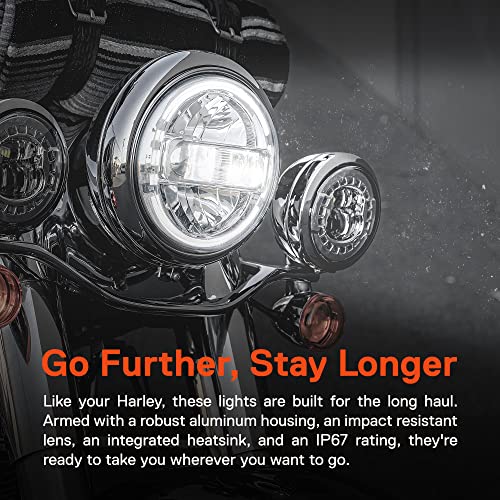 ONLINE LED STORE TRUE MODS 7" LED Headlight for Harley Davidson + Mounting Bracket [DOT Approved] [Chrome-Finish] [HALO DRL] [H4 Adapters] For Touring Dyna Electra Glide Road King Softail Fatboy Road Glide - Image 2