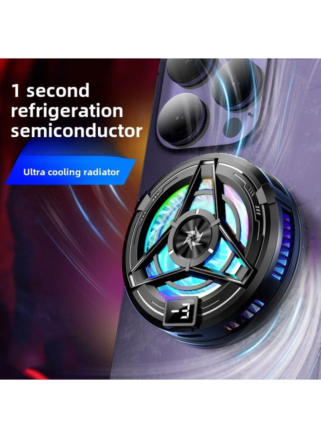 SL16 Semiconductor Mobile Phone Radiator Icing Refrigeration Back Clip Mobile Phone Cooling Artifact Game E-sports Live Universal-Color:Dark Night Black [digital Display/magnetic Suction] Radiator + Vapor Chamber - Image 1