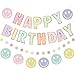 Danadia PreStrung Happy Birthday Banner NO DIY Birthday Decorations with Circle Dot Garland and Preppies Happy Birthday Party Decorations for Women Men Girls Boys Pastel - Image 3