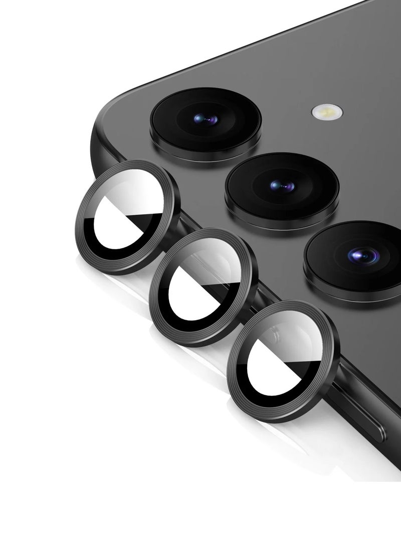 Wtech Samsung Galaxy S25 Plus / S25+ 2025 Premium Alloy Ring Camera Lens Tempered Glass Protector Shield - Black - Image 2